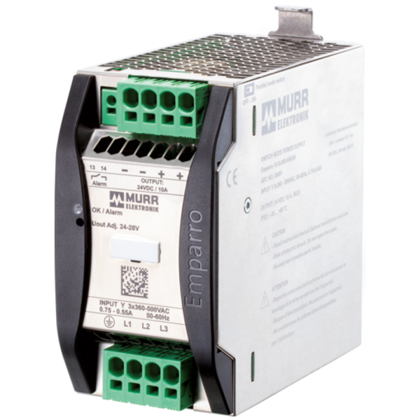 Murr Elektronik Emparro Power Supply 3-PHASE, IN: 360 - 500VAC OUT: 24-28V/10ADC, Power Boost 85691